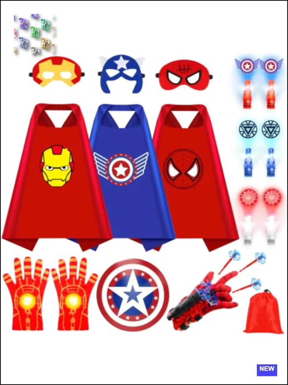 Superhero Cape Costume Set with Masks and Lights for Kids Ages 3-12